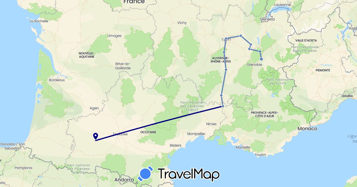 TravelMap itinerary: driving, cycling in France (Europe)
