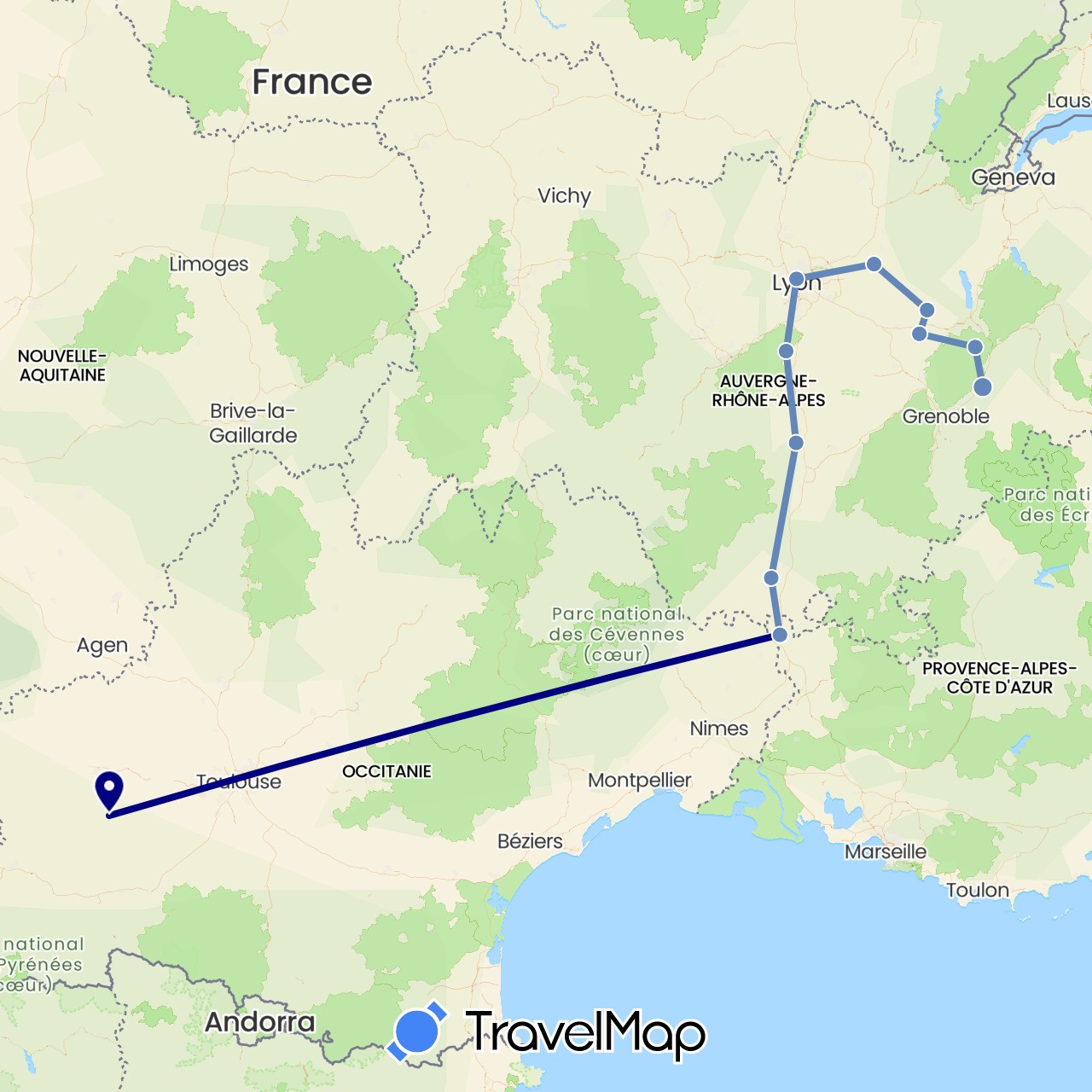 TravelMap itinerary: driving, cycling in France (Europe)