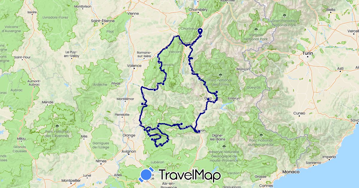 TravelMap itinerary: driving in France (Europe)