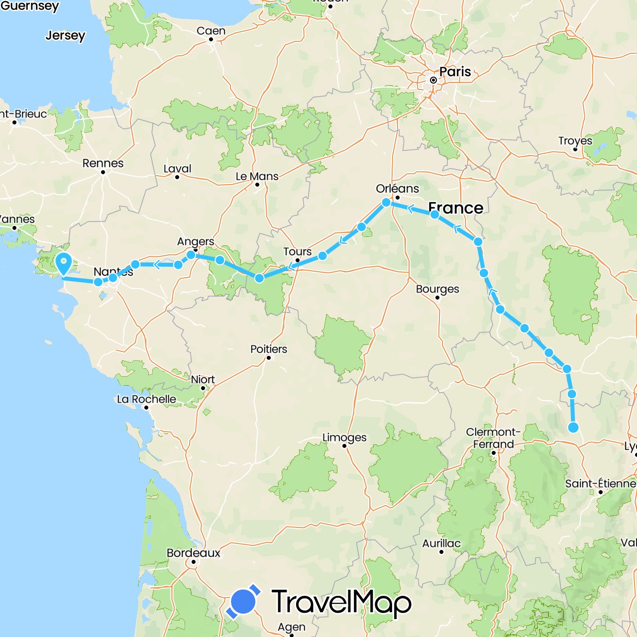 TravelMap itinerary: driving, boat in France (Europe)