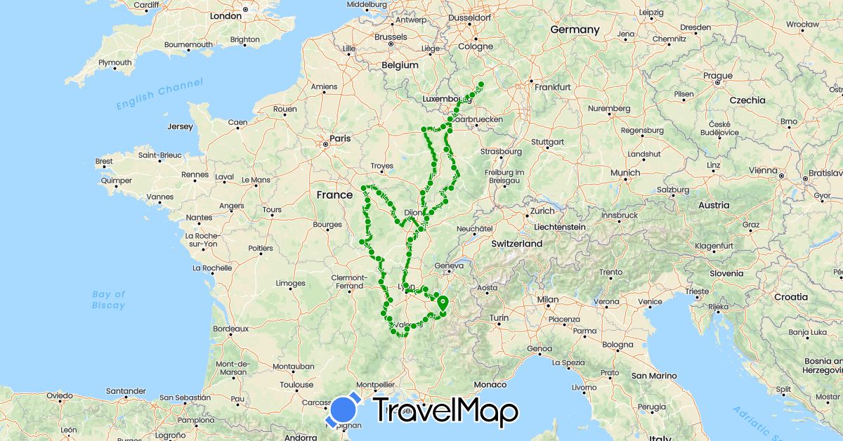 TravelMap itinerary: driving, vélo de voyage in Germany, France (Europe)