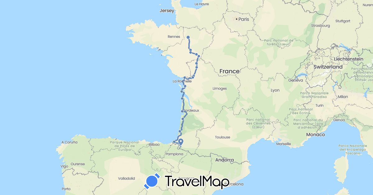 TravelMap itinerary: driving, cycling in France (Europe)