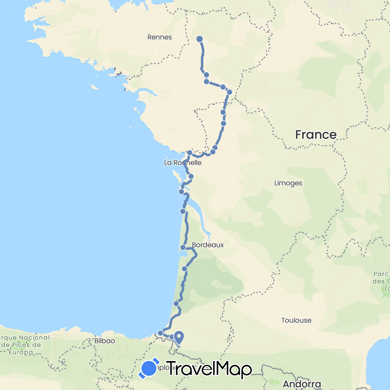 TravelMap itinerary: driving, cycling in France (Europe)